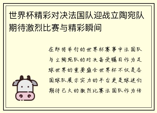 世界杯精彩对决法国队迎战立陶宛队期待激烈比赛与精彩瞬间